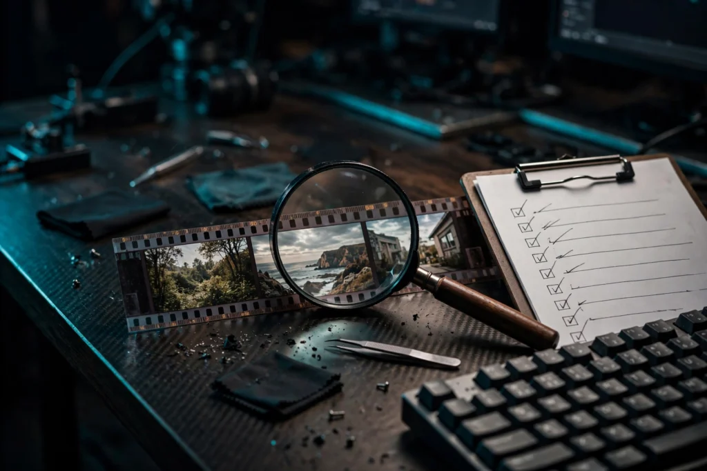 Quality control inspection of video frames with magnifying glass