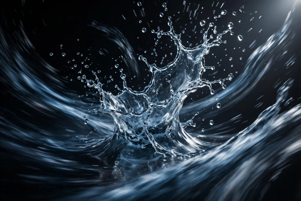 Slow-motion water splash frozen mid-air