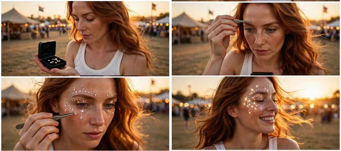 Storyboard: Festival Glitter & Face Gem Looks — Ultra Master Prompt (Veo 10S)