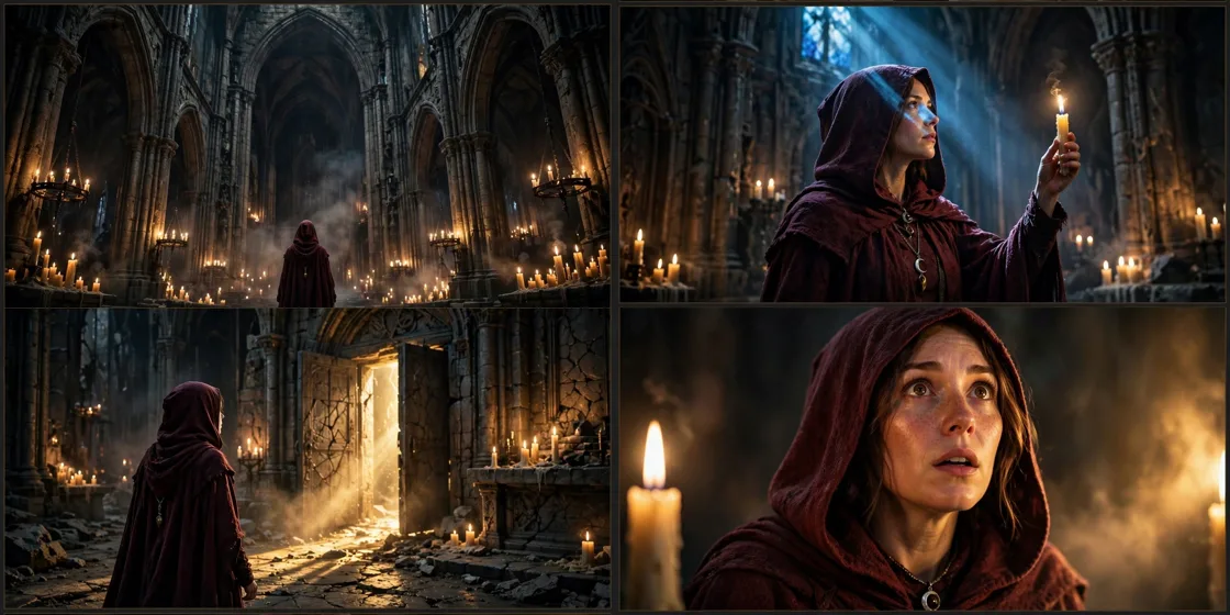 Storyboard: Dark Fantasy Mystic Cathedral Scenes — Ultra Master Prompt (Veo 10S)