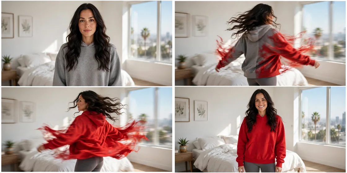 Storyboard: Color-Change Outfit Spin Transitions — Ultra Master Prompt (Veo 8S)