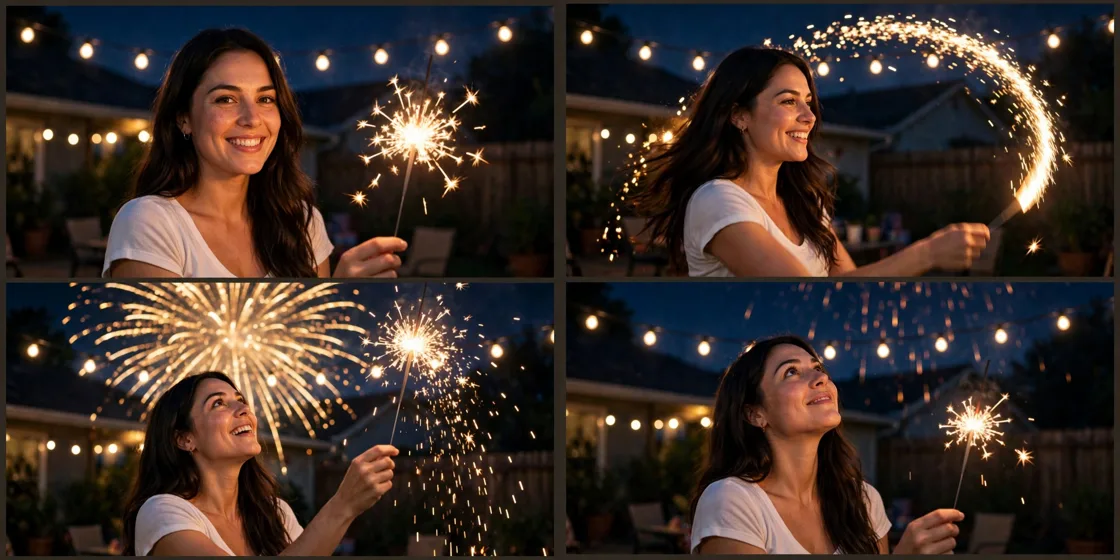 Storyboard: Fireworks & Sparkler Night Celebrations — Ultra Master Prompt (Veo 8S)