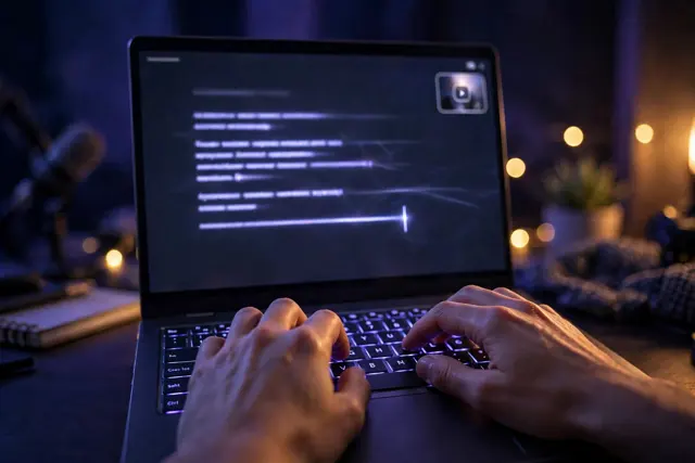 Writing an AI video prompt on a laptop
